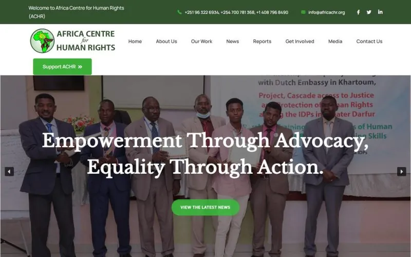 Homepage of the Africa Center for Human Rights website