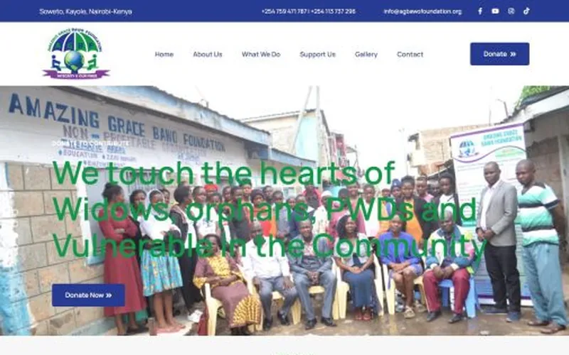 Homepage of the Amazing Grace Bawo Foundation website