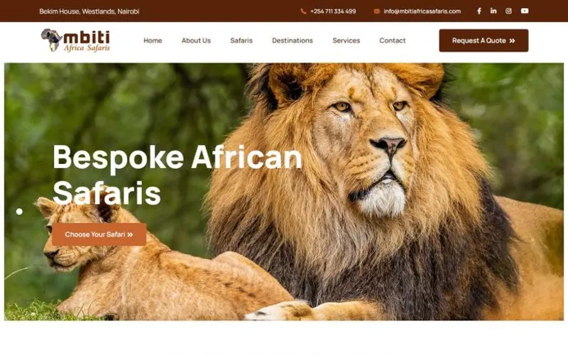 Homepage of the Mbiti Africa Safaris website