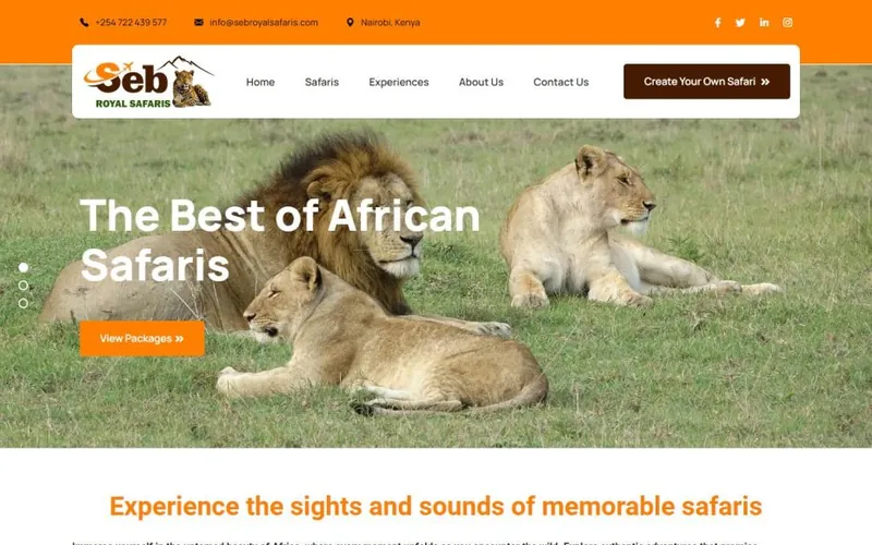 Homepage of the Seb Royal Safaris website