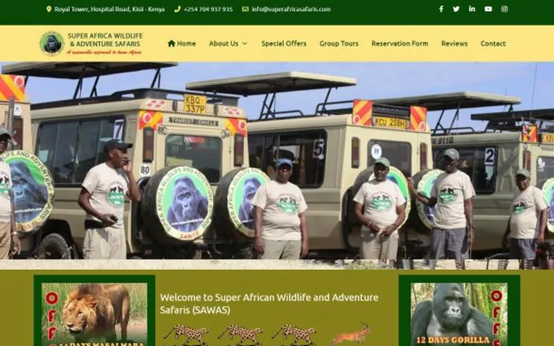 Homepage of the Super Africa Wildlife Adventures website